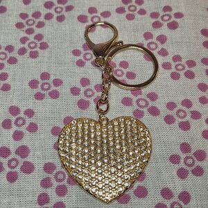 Sparkling Gold Heart Keychain Bag Charm